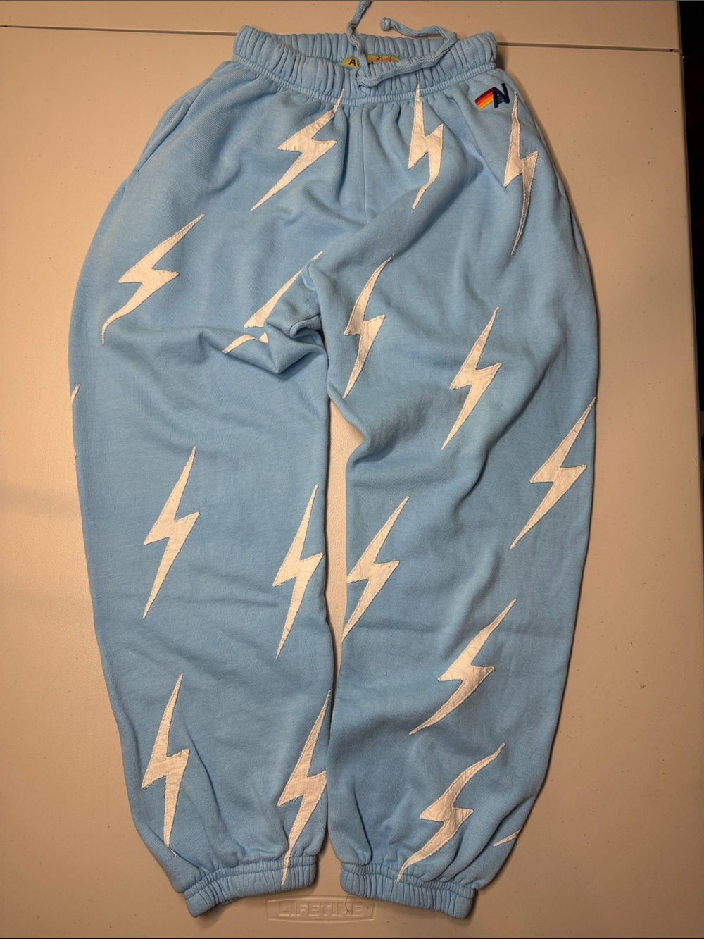 Aviator Nation Bolt Repeat Sweatpants Light Blue/White Bolt Patches Unisex Small